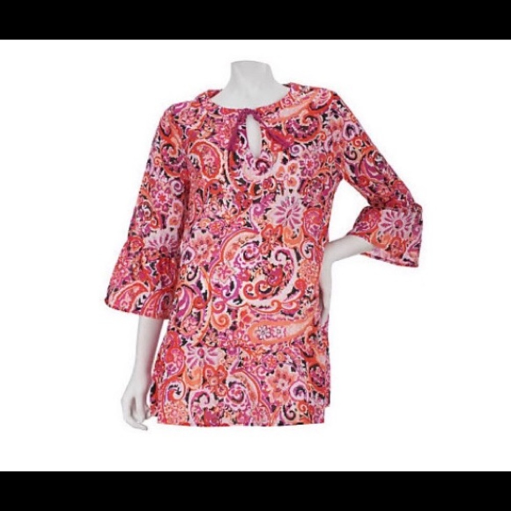 🛍Liz Claiborne Printed Ruffle Tunic w/Tassel, XS
